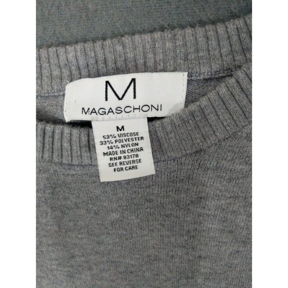 MAGASCHONI Womens Sweater SZ M Balloon Puff Sleeve Gray Knit Minimal Neutral - Picture 3 of 9